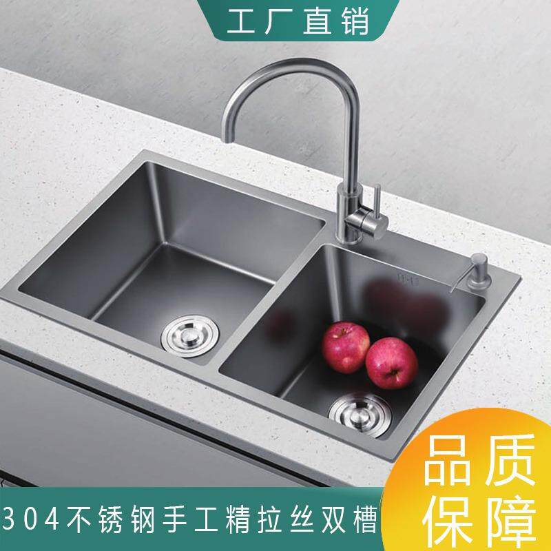 加大号加厚双槽厨房304不锈钢水槽套餐