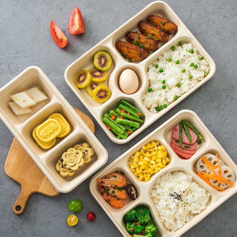 一次性饭盒环保可降解纸浆3三格4四格五格分格托盘餐盘餐盒打包盒