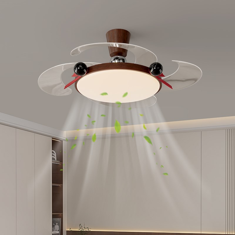 隐形风扇灯中古风餐厅吊扇灯新款复古胡桃木色极简卧室电扇灯具