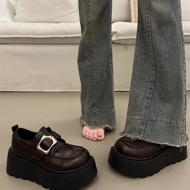 英伦覆古厚底增高小皮鞋女夏季百搭黑色单鞋2025新款玛丽珍松糕鞋