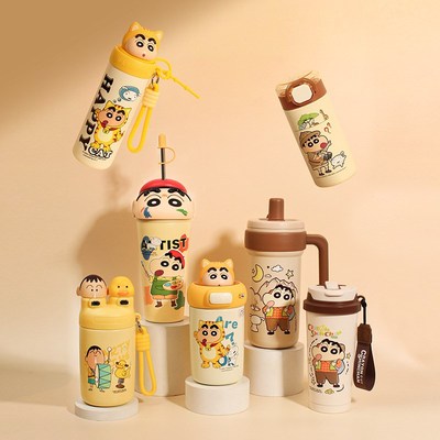蜡笔小新保温杯男女生水杯大容量儿童不锈钢学生可爱便携吸管水杯