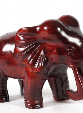 红木雕刻工艺品大象摆件 木质创意玄关客厅装饰品 吉祥实木象摆设