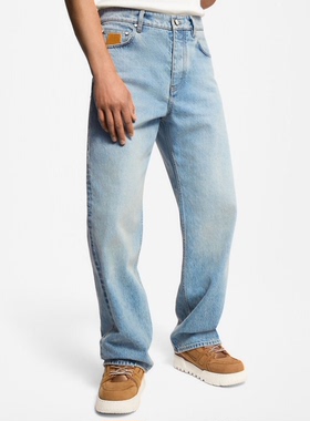 【Adam】25SS 男女情侣同款 珍珠扣口袋logo牛仔直筒长裤 浅蓝色