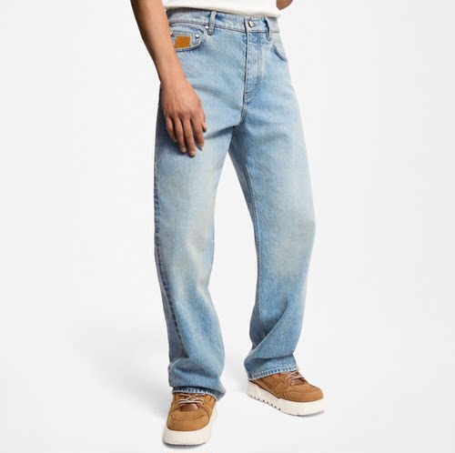 【Adam】25SS 男女情侣同款 珍珠扣口袋logo牛仔直筒长裤 浅蓝色