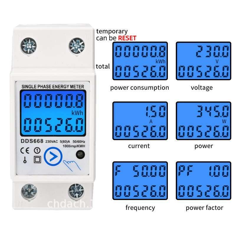 2P电表英文外贸清零单相导轨式电能表多功能220V110V120V多显