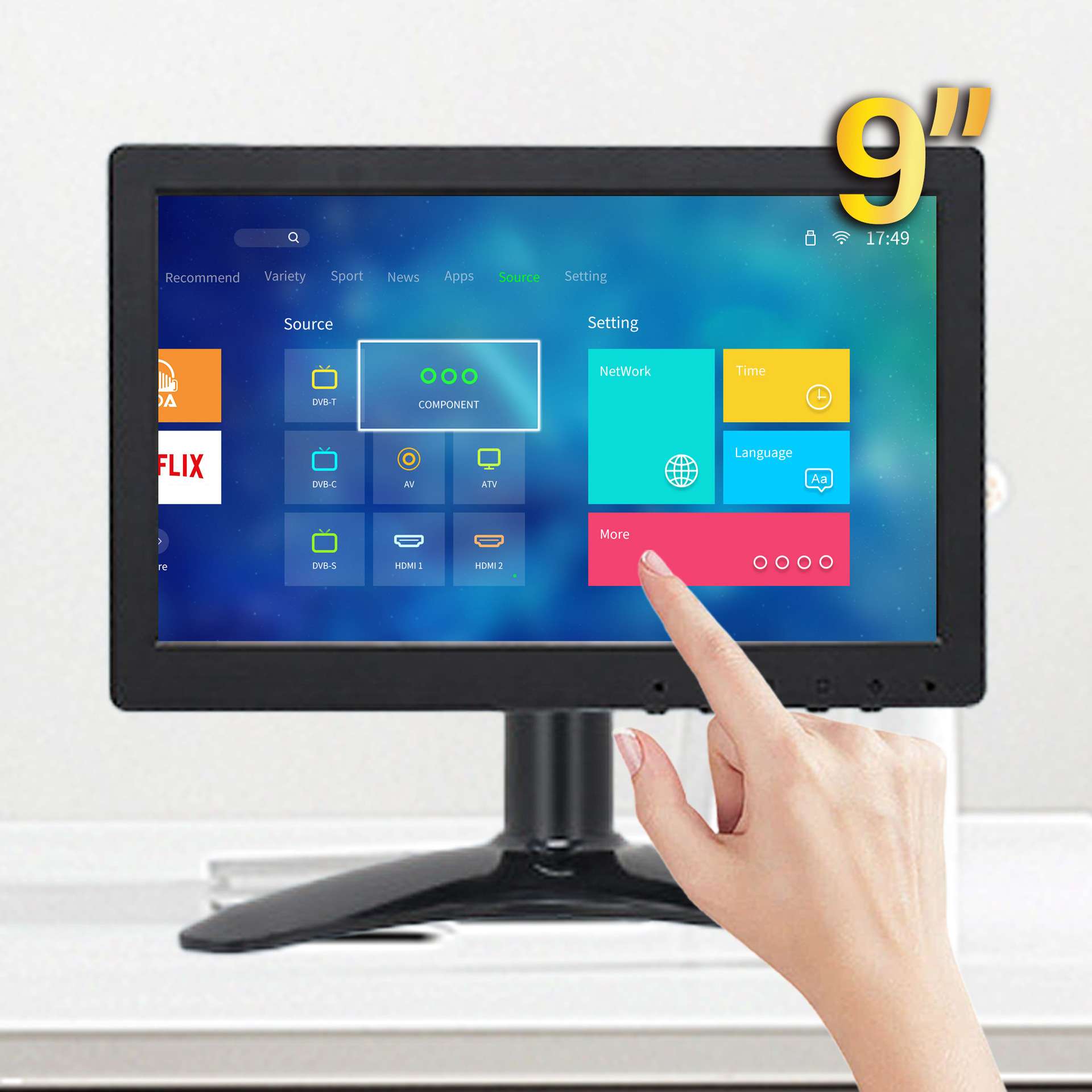 9寸液晶显示屏 电阻电容触摸高清带底座嵌入式台式收银电脑显示器