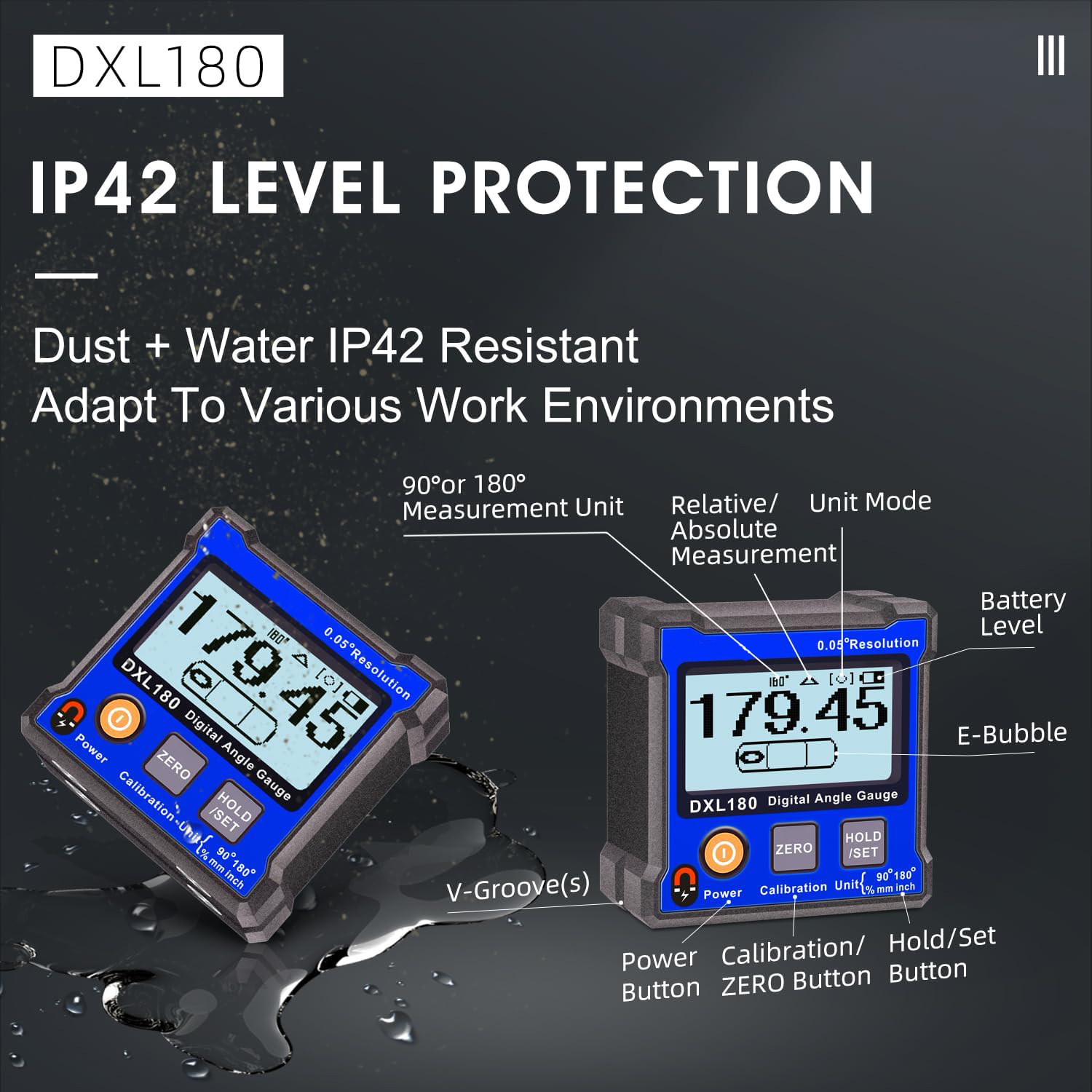 高精度数显倾角仪DXL180电子角度仪带磁大屏LCD水平仪尺坡度仪尺