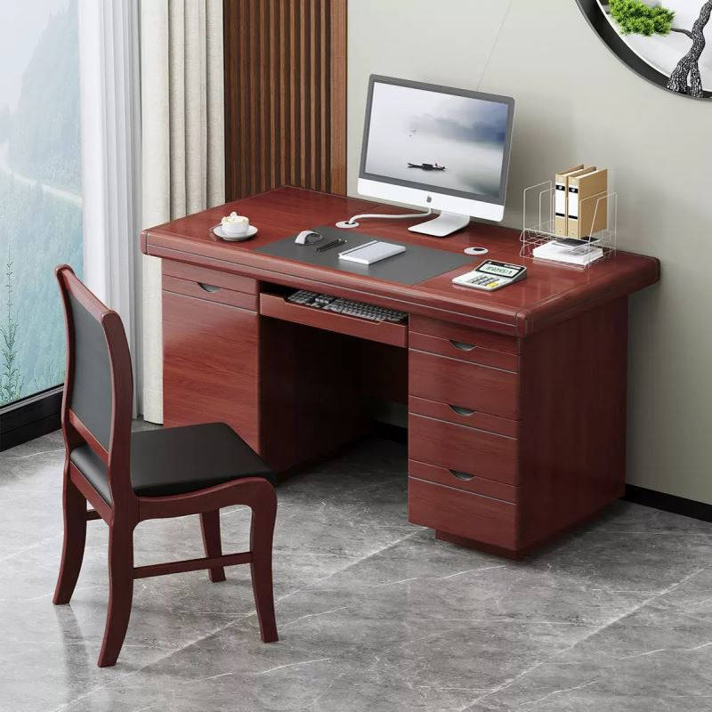 中式油漆办公桌实木贴皮电脑桌办公室员工带抽屉财务带锁职员桌子