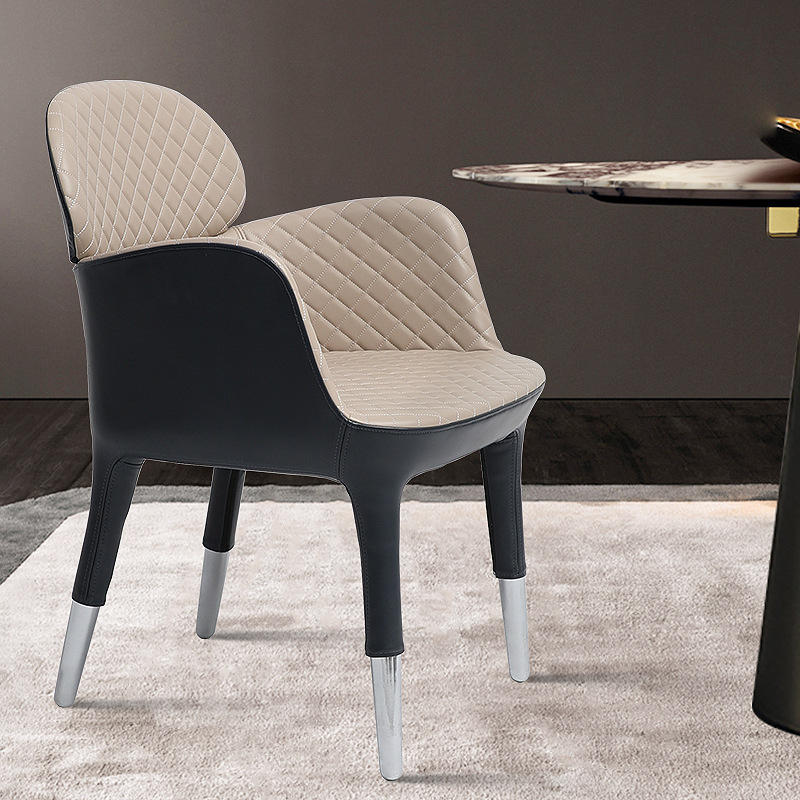 北欧轻奢餐椅家用PVC皮简约意式椅子创意靠背扶手现代高端书桌椅