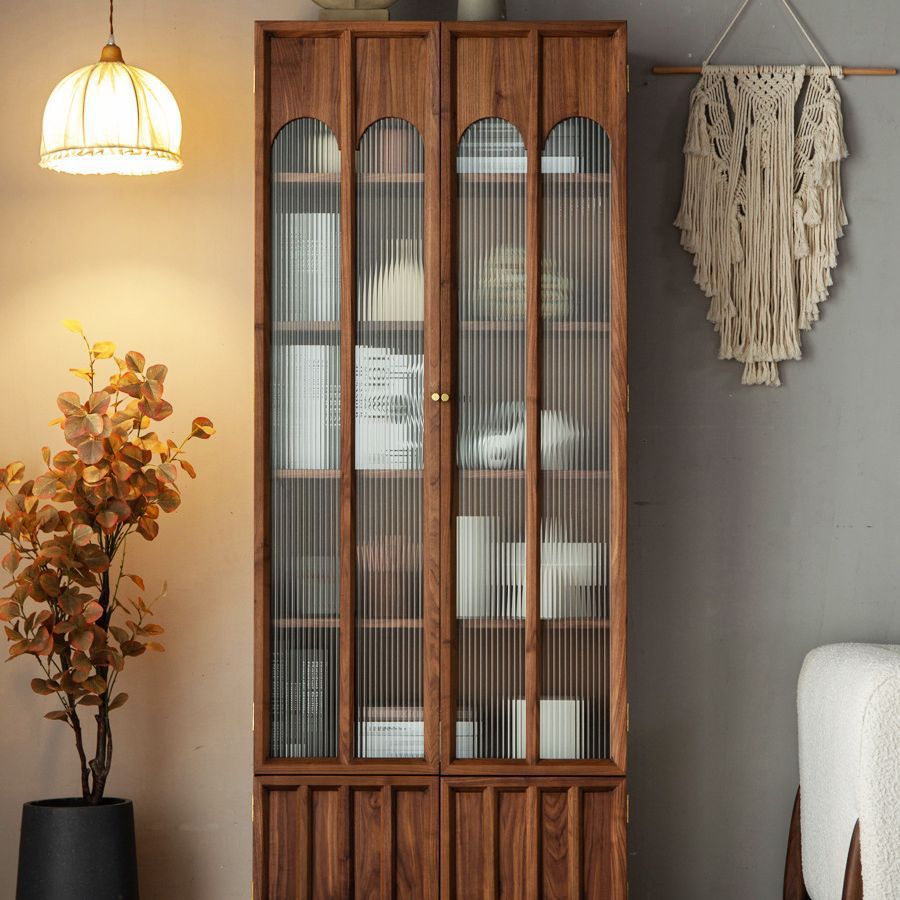 北美黑胡桃木全实木书柜简约式现代书架日式书房玻璃展示柜收纳柜