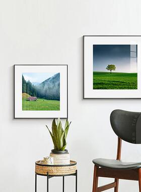 现代绿色蒙古草原风景装饰画客厅沙发背景卧室床头挂画正方形壁画