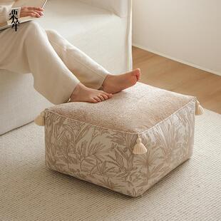 奶油中古米色系花卉流苏布艺坐墩家用蒲团客厅沙发懒人沙发脚踏