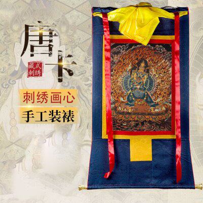 藏村唐卡大威德金刚挂件客厅用品尼泊尔棉布手工刺绣织棉装饰壁画