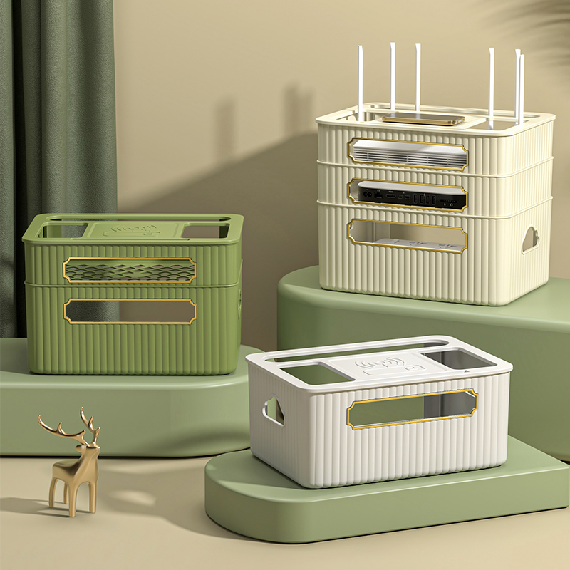 wifi路由器收纳盒客厅电视机顶盒置物架排插座整理无线光猫理线器