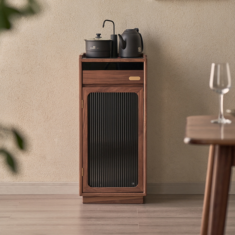 实木窄茶吧机智能饮水机即热式黑胡桃木自动上水茶水柜下置水桶