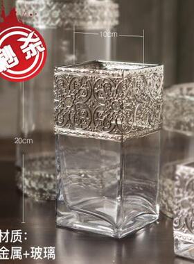 新古典欧式e透明玻璃花瓶客厅装饰品水培插花家居摆件玻璃花瓶
