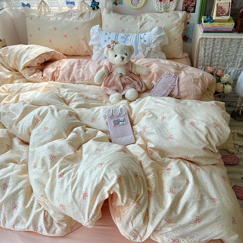 A类少女心蝴蝶结床上四件套全棉床单被套被P罩学生宿舍三件套4