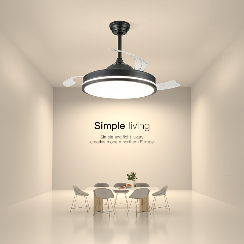 简约现代吊扇灯客厅餐厅家用风扇吊灯变频北欧P电扇灯具隐形风扇