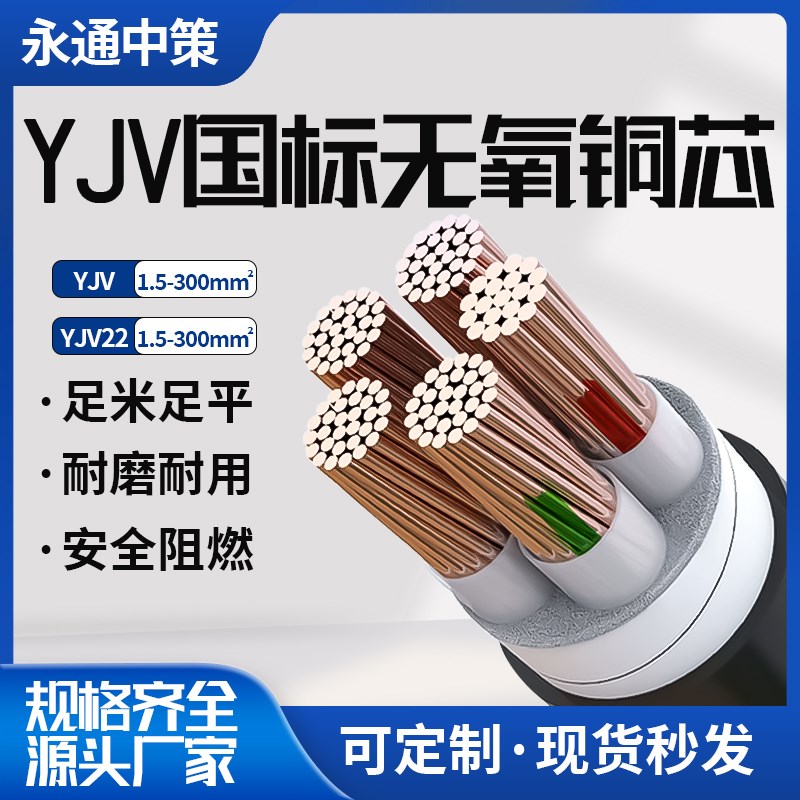 YJV国标铜芯电缆线2/3/4芯4 6 10平方户外家用充电桩护套电源线