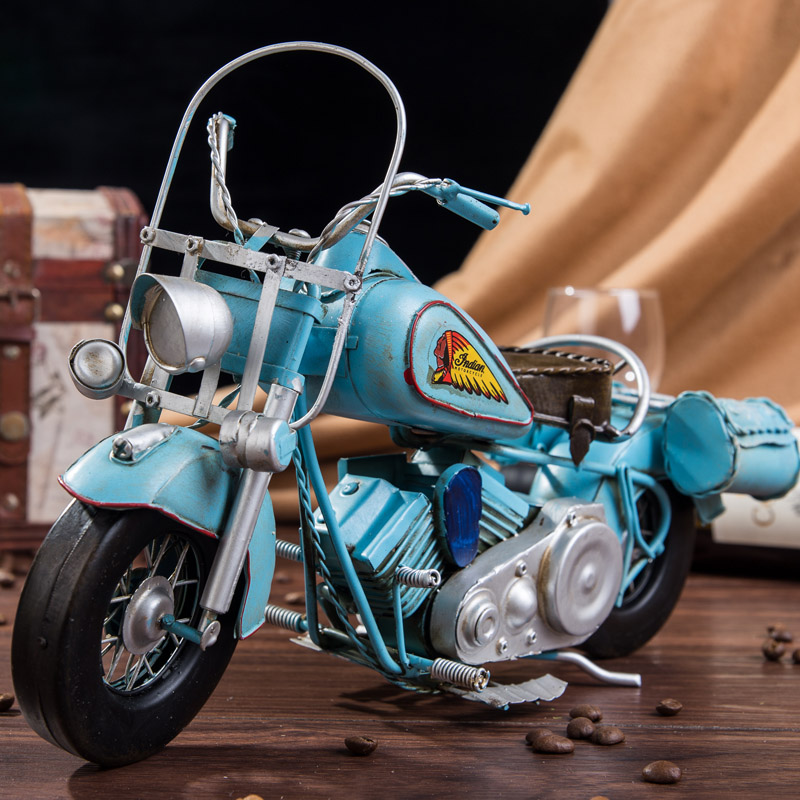 复古印第按e摩托车模型 手工铁艺车模 家居客厅橱窗道具摆件装饰