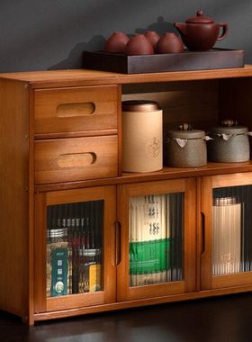 茶叶置物架茶水柜子茶台小茶桌台面家用实木功夫边几茶具边柜茶盘