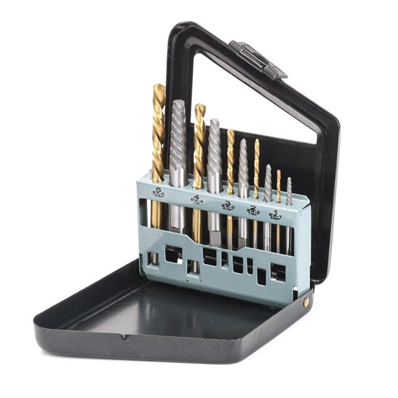 现货10PC件套螺丝取出器组套 铁盒 英制钻头取出器组合套装