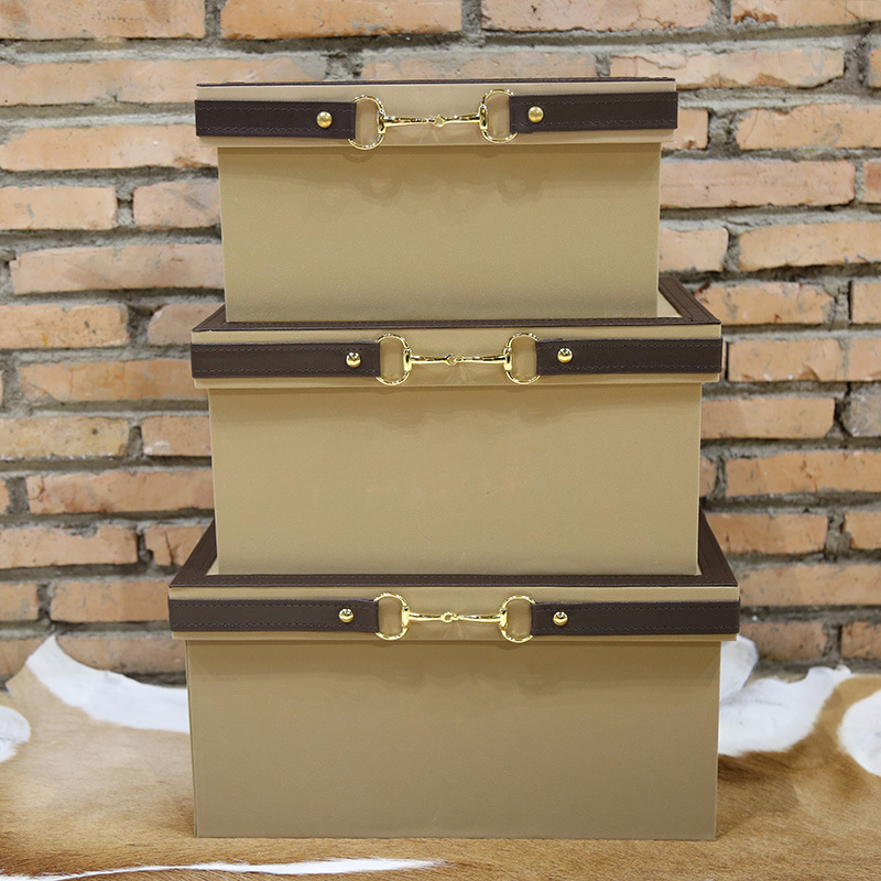 样板房软装家居装饰品咖色皮质收纳盒样板间客厅装饰盒轻奢摆饰盒