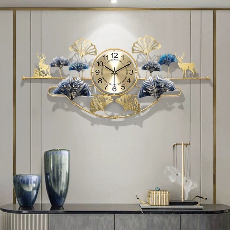 欧式银杏创意钟表时尚客厅挂钟玄关餐厅家用挂表简约个性大气时钟
