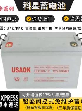 USAOK科星蓄电池 UD/12V24AH38AH65AH100AH120AH UPS/EPS消防应急