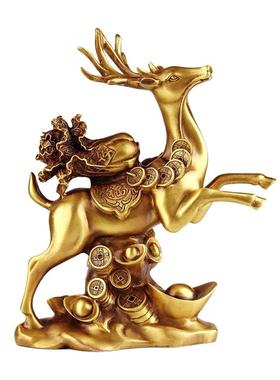 纯铜福鹿一路发摆件家居饰品纯铜创意工艺品客厅电视柜玄关装饰品