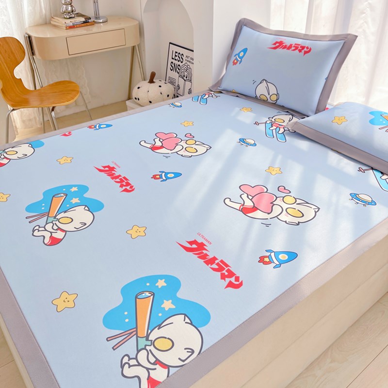 夏季冰丝席奥特曼卡通凉席三件套水洗空调席儿童单双人凉感软席子