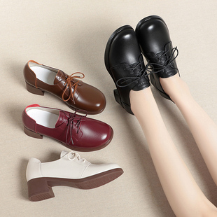粗跟单鞋 高跟鞋 真皮女鞋 中年女士软底妈妈鞋 黑色系带皮鞋 舞鞋 女款