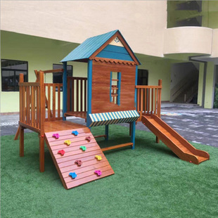幼儿园小区花梨木室内户外攀爬轮胎钻洞爬网滑梯组合游乐设备木屋