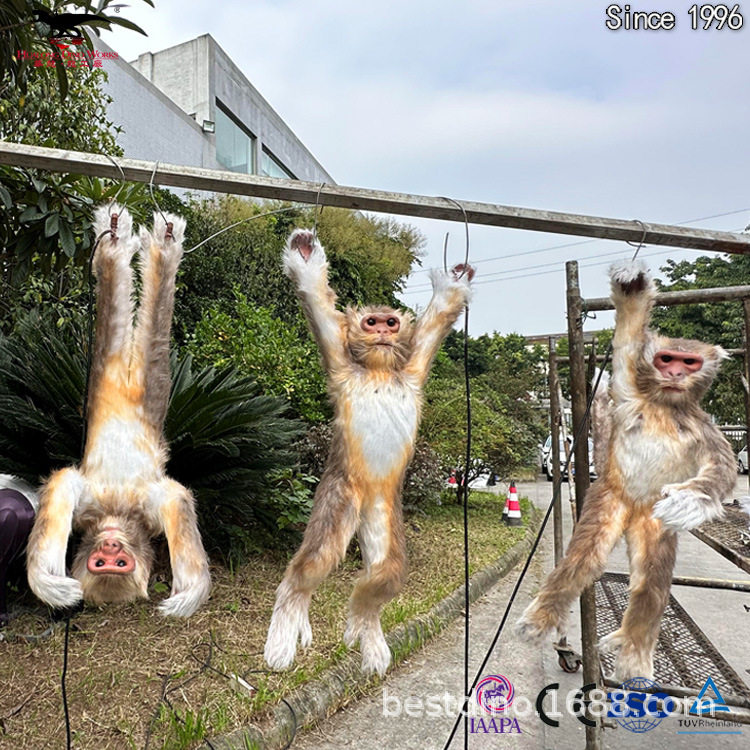 仿真粘毛吊挂猴子 仿真动物电动机模动物园公园室内外美陈展览