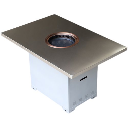 不锈钢火锅桌子烤涮一体桌无烟烤肉桌商用火锅店圆桌椅组合电烤桌