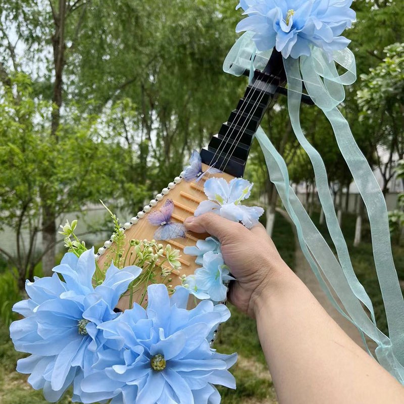 汉服古风拍照道具粘花琵琶乐器影楼古装拍摄摆件中国风仿真塑料琴