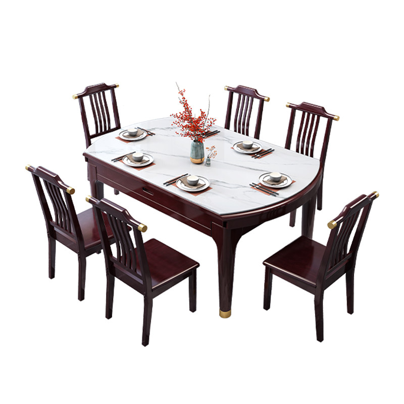 新中式岩板餐桌椅家用可伸缩方圆两用带电磁炉实木折叠饭桌小户型,住宅家具,岩板餐桌,淘宝优惠券,粉丝福利购,淘宝优惠卷
