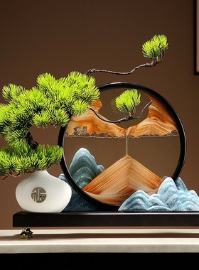 水墨江山迎客松流沙画摆件家居客厅玄关装饰乔迁新居礼品