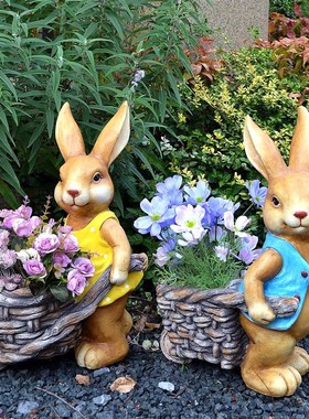 户外兔子动物花盆庭院花园别墅园林露台布置草坪造景院子装饰摆件