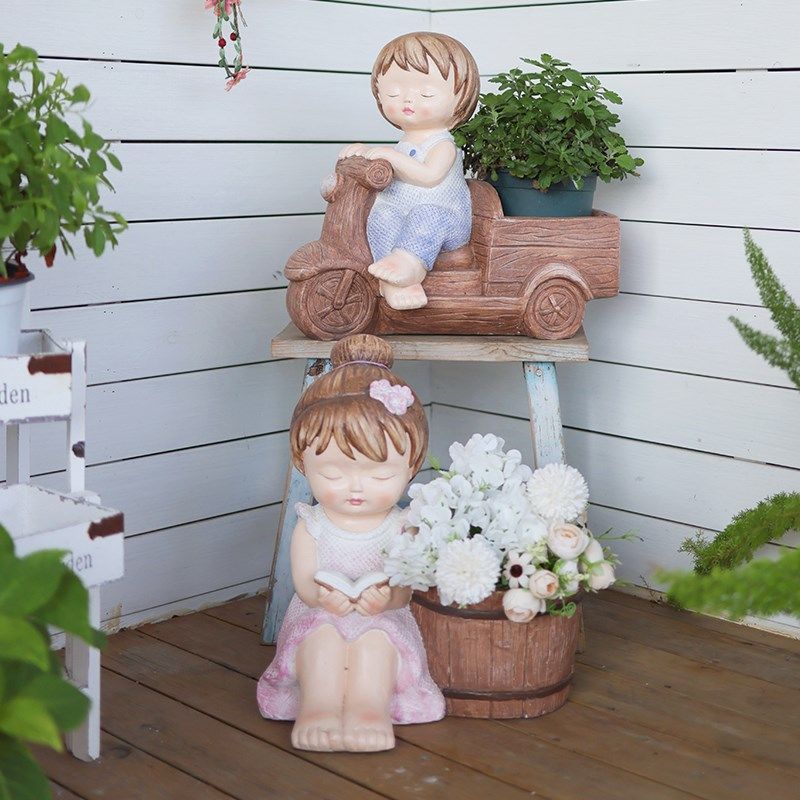 水泥欧式人形花盆别墅人物绿植花器花园艺装饰温馨摆件雕塑造景