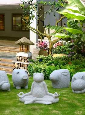 户外园林凳子玻璃钢仿石动物雕塑花园摆件装饰小品别墅庭院景观椅