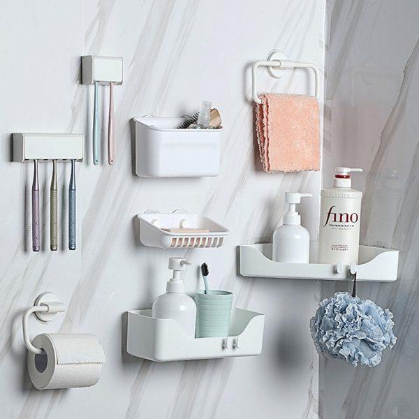 樱彩壁挂式浴室牙刷架沥水牙刷盒卫生间免打孔牙具置物盒8件套,家装主材,卫浴置物架,淘宝优惠券,粉丝福利购,淘宝优惠卷