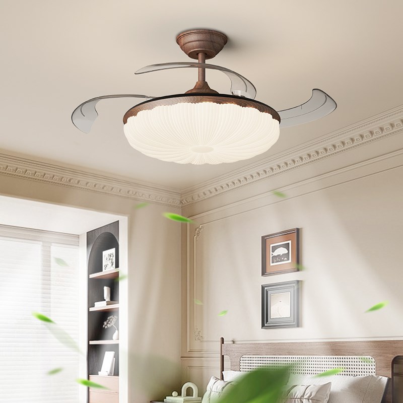 法式中古风扇灯2025新款静音隐形美式复古餐厅卧室电风扇吸顶吊灯