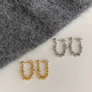 碎金子~小方块精致高级金属风链条耳环前后两戴耳钉女ins风耳饰新