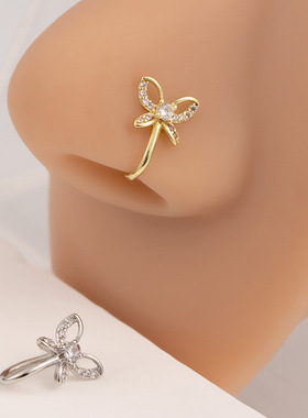 免穿刺U形鼻环欧美风简约小众鼻钉个性潮酷微镶蝴蝶鼻夹鼻饰