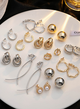 韩国简约ins风几何圆形耳夹 极简不规则镂空圆圈耳夹无耳洞耳饰女