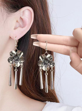 古银花朵流苏耳环高级感女波西米亚少数民族风耳饰品货源