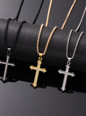 欧美潮酷十字架项链男