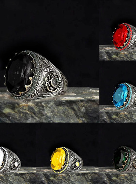 欧美潮酷男士镶钻戒指