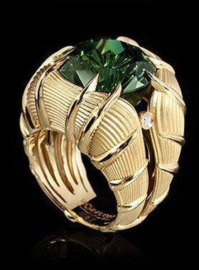 欧美复古祖母绿锆石钻戒